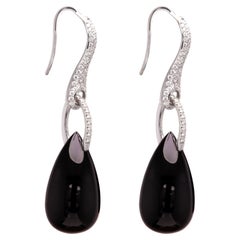 Black Onyx Dangling Earrings 18 Karat White Gold and Diamonds