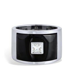 Black Onyx Diamond 14k Gold Cigar Band Ring
