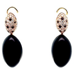 Black Onyx Diamond 18k Rose Gold Drop Earrings