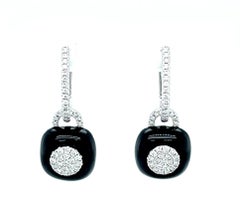 Black Onyx & Diamond, 18k White Gold Dangle Earrings