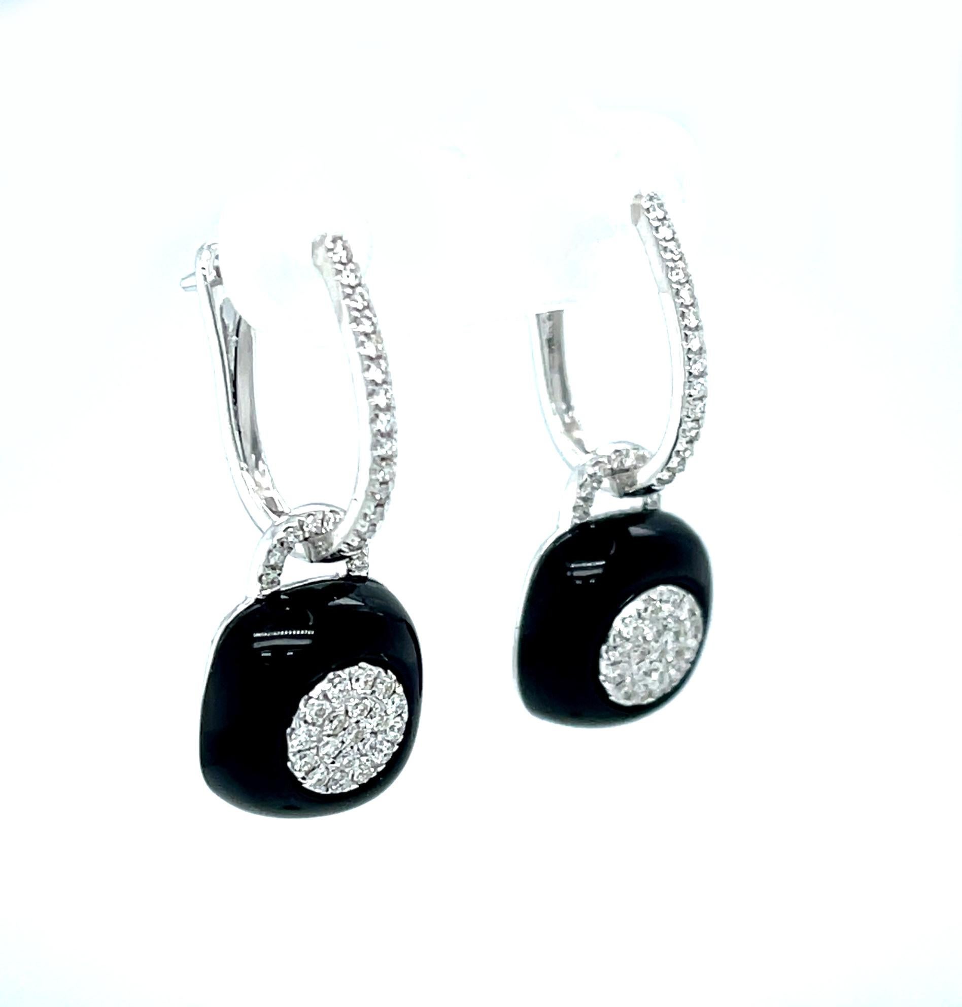 Artisan Black Onyx & Diamond, 18k White Gold Dangle Earrings For Sale