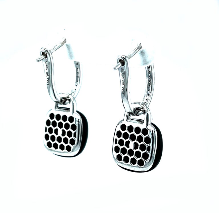Boucles D'oreilles Pendantes En Or Blanc 18 Carats Avec Diamants Blancs/noirs Et Pampille Onyx - Occasion