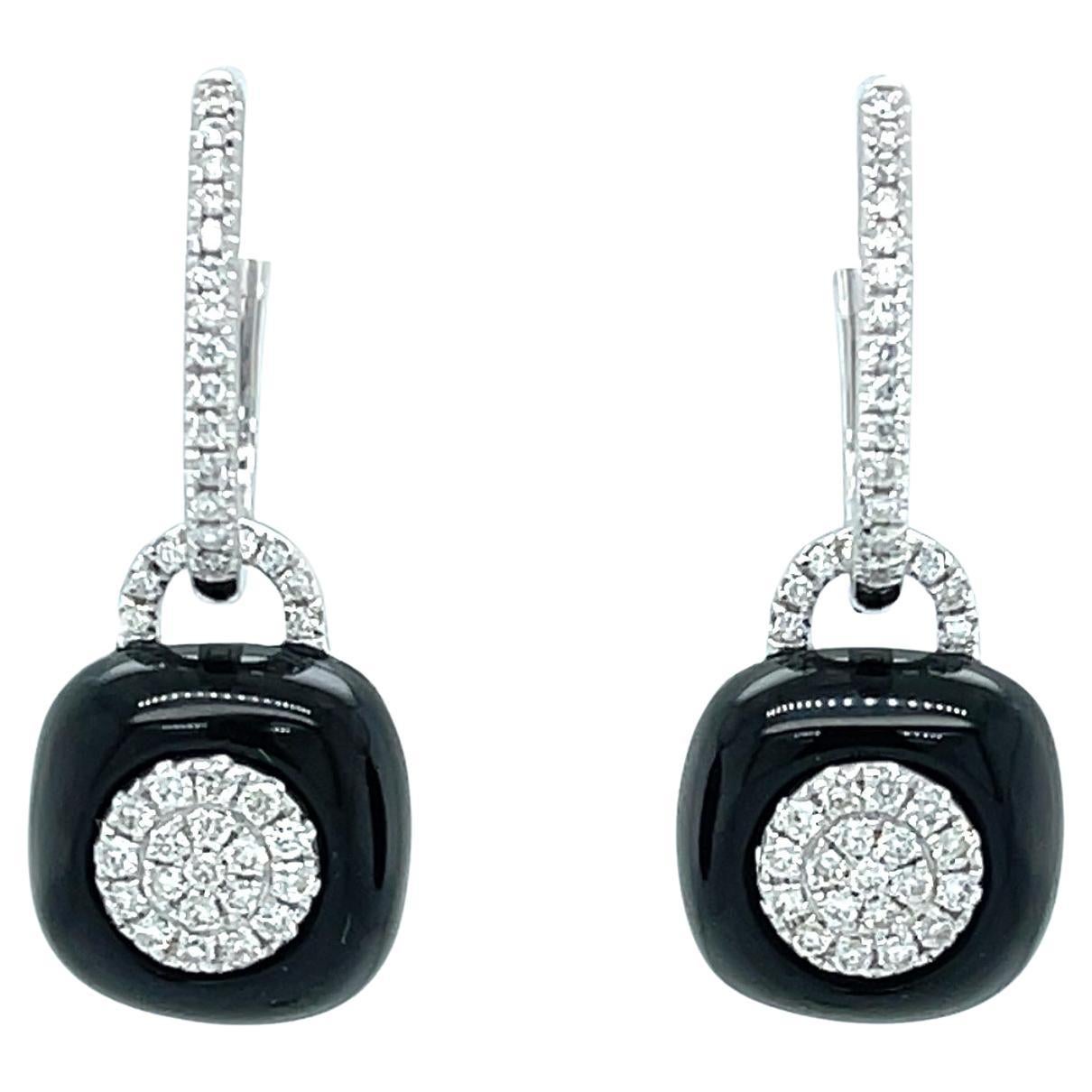 Black Onyx 
Diamond, 18k White Gold Dangle Earrings
