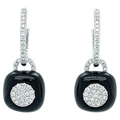 Black Onyx & Diamond, 18k White Gold Dangle Earrings