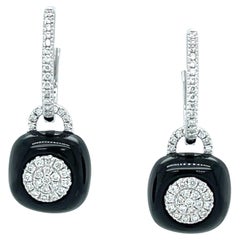 Black Onyx & Diamond, 18k White Gold Dangle Earrings