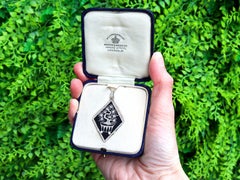 Black Onyx Diamond and Pearl Gold and Platinum Pendant Art Deco