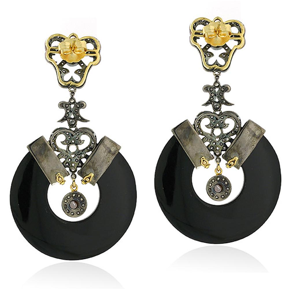 Black Onyx Diamond Dangling Earring In New Condition In New York, NY