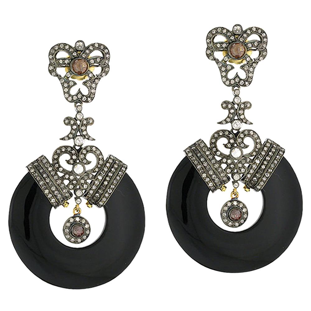 Black Onyx Diamond Dangling Earring