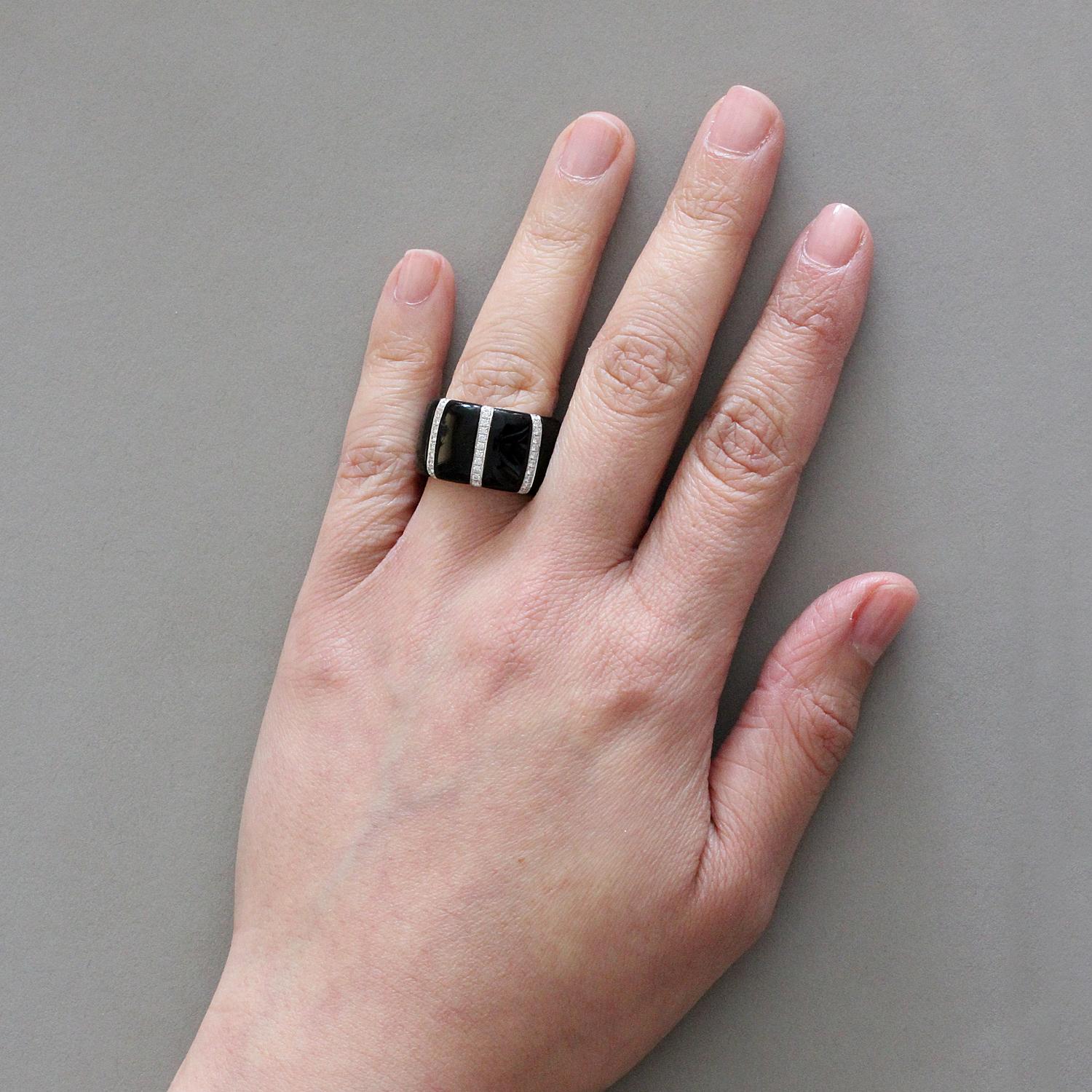 Black Onyx Diamond Gold Band Ring In New Condition In Beverly Hills, CA
