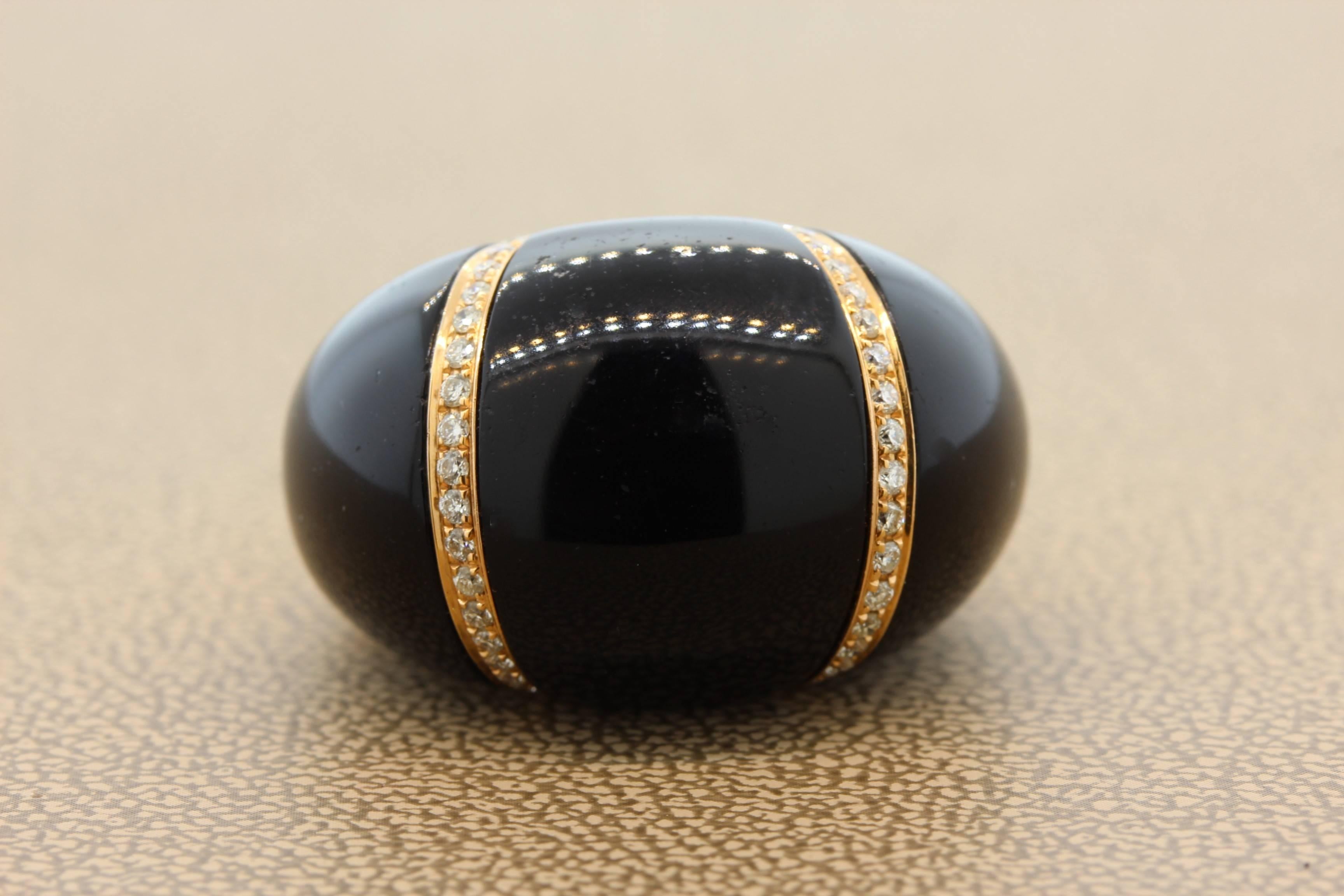 Modern Black Onyx Diamond Gold Cocktail Ring For Sale