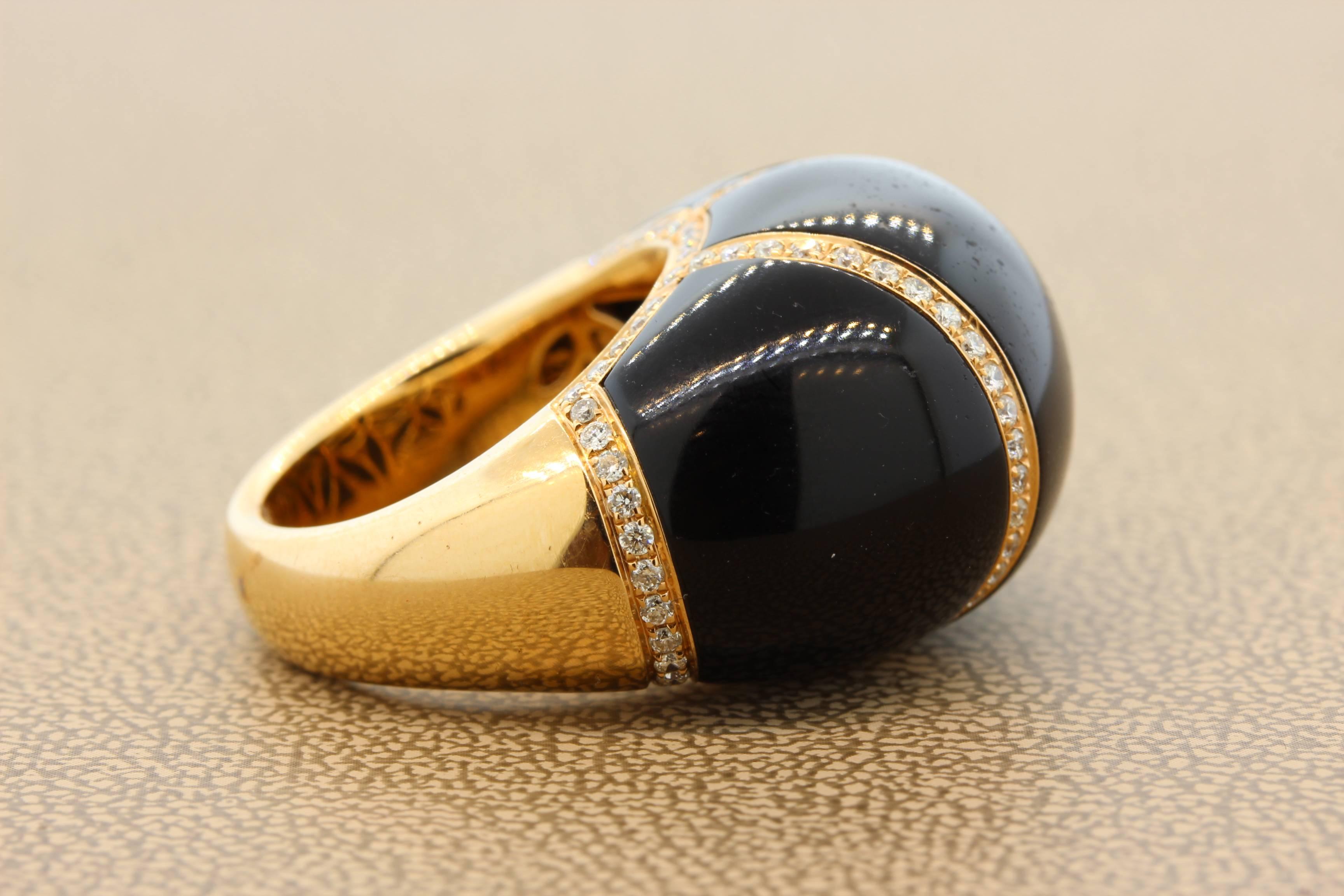 Round Cut Black Onyx Diamond Gold Cocktail Ring For Sale