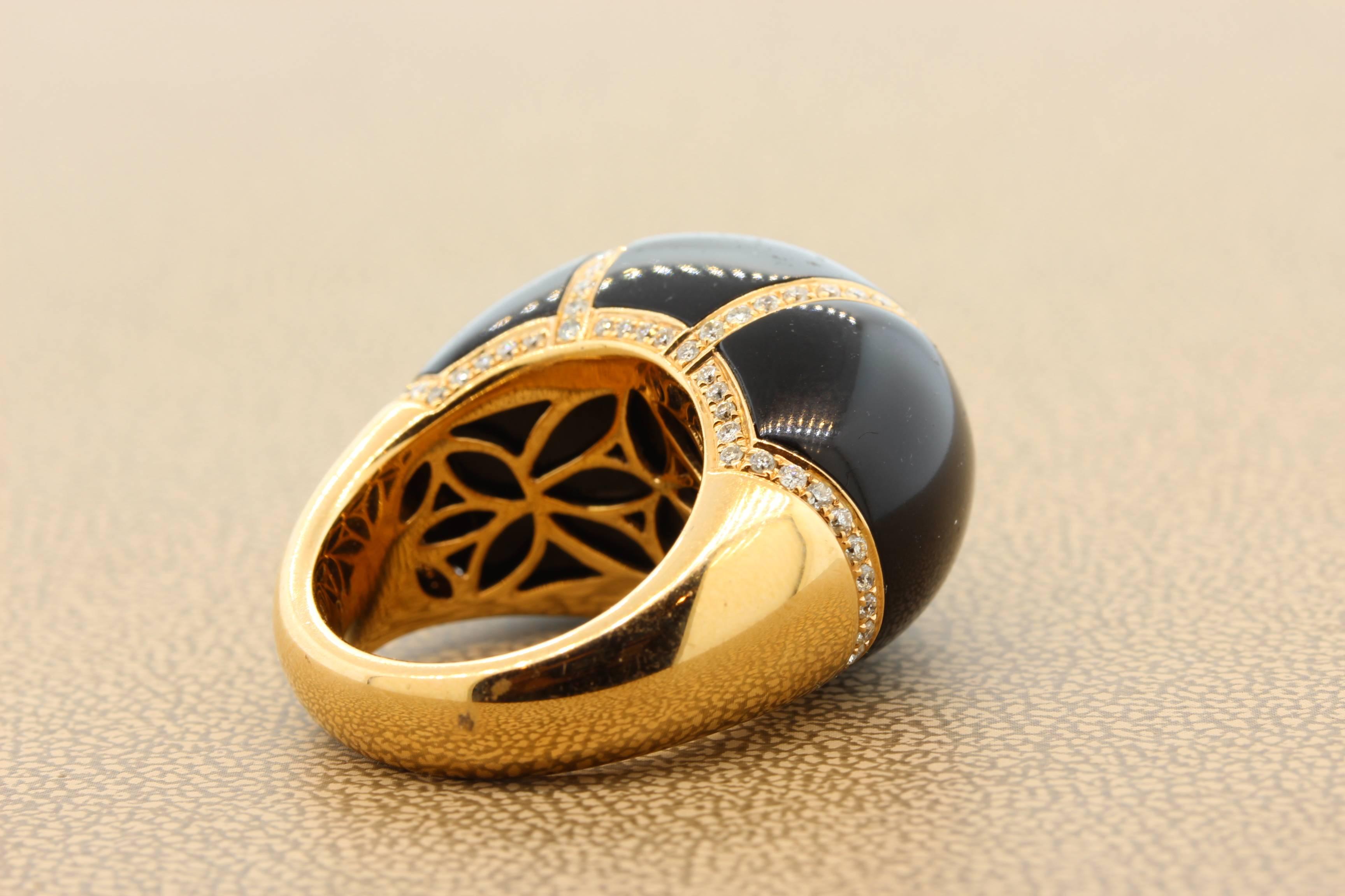Black Onyx Diamond Gold Cocktail Ring In New Condition For Sale In Beverly Hills, CA