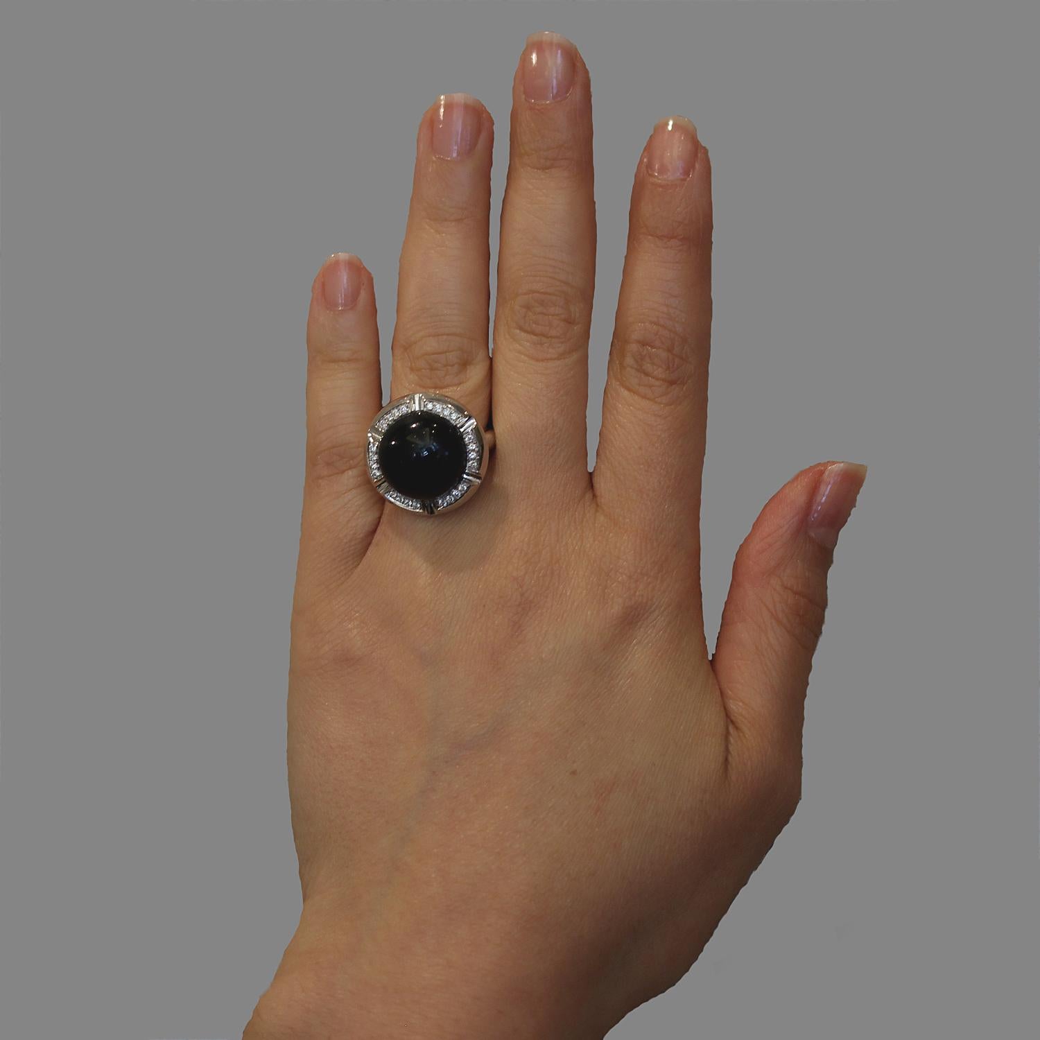 Women's or Men's Black Onyx Diamond Gold Cocktail Ring