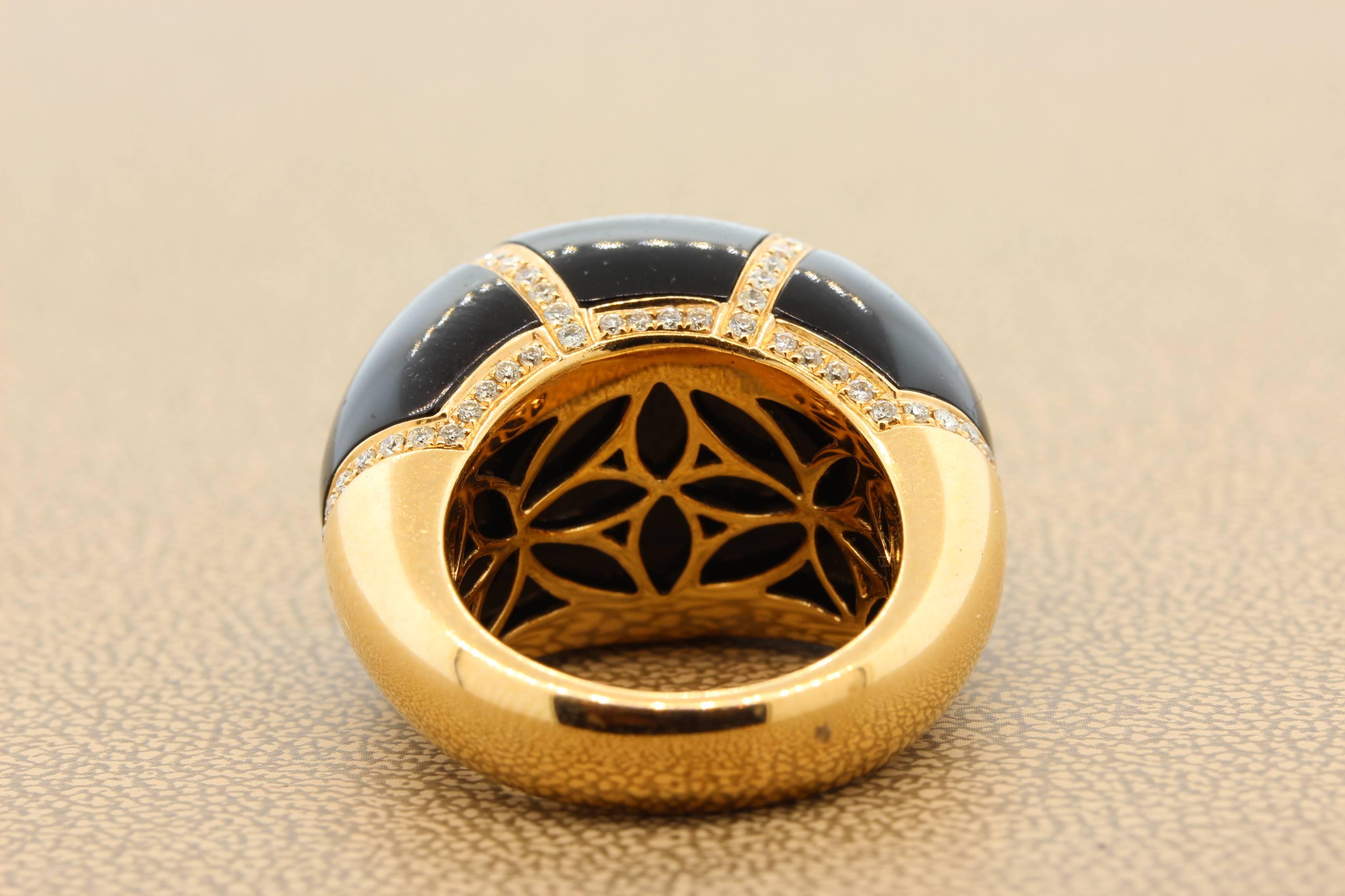 Women's or Men's Black Onyx Diamond Gold Cocktail Ring For Sale