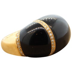 Black Onyx Diamond Gold Cocktail Ring