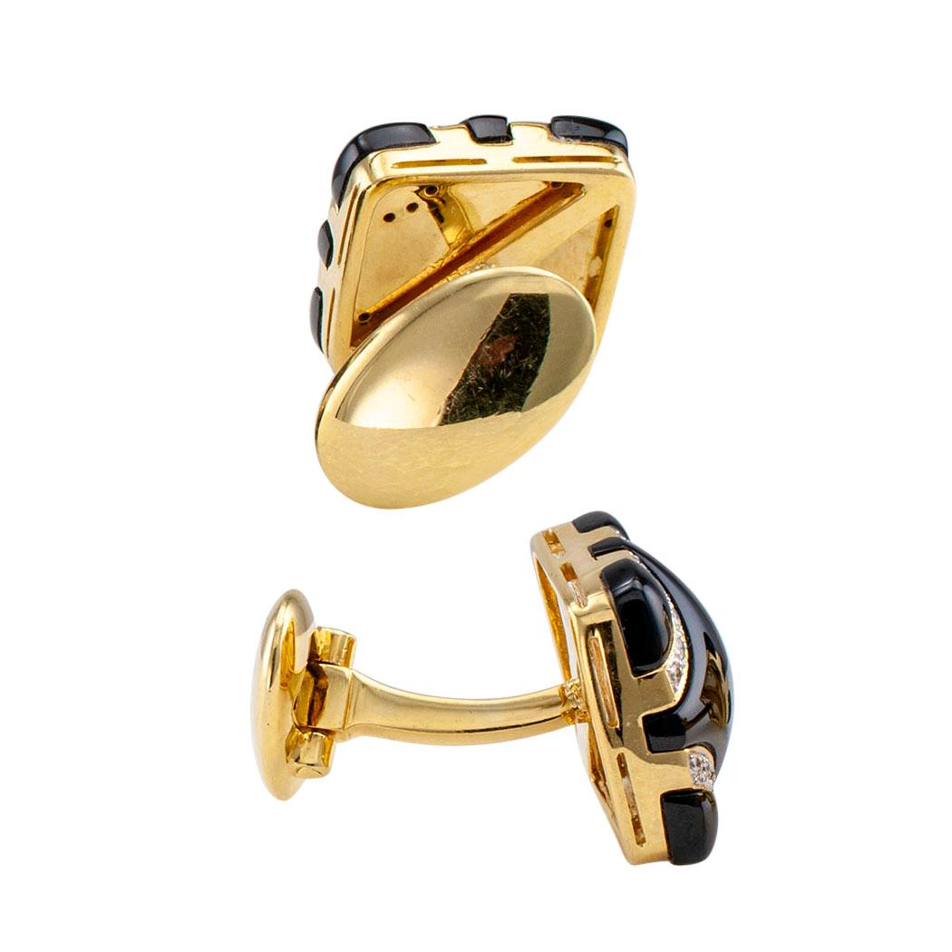 Contemporary Black Onyx Diamond Gold Cufflinks