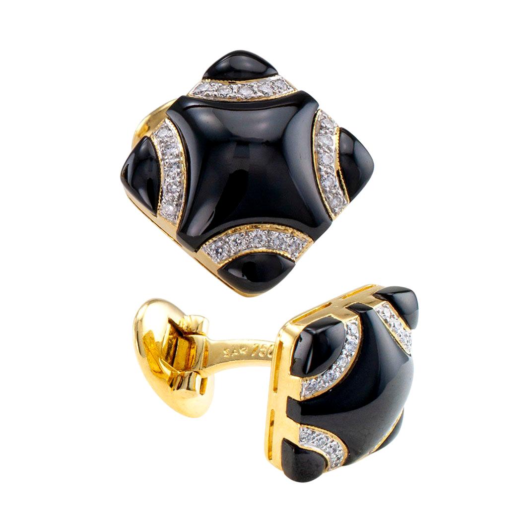 Black Onyx Diamond Gold Cufflinks