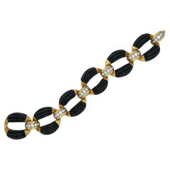 Vintage Black Onyx Diamond Gold Link Bracelet