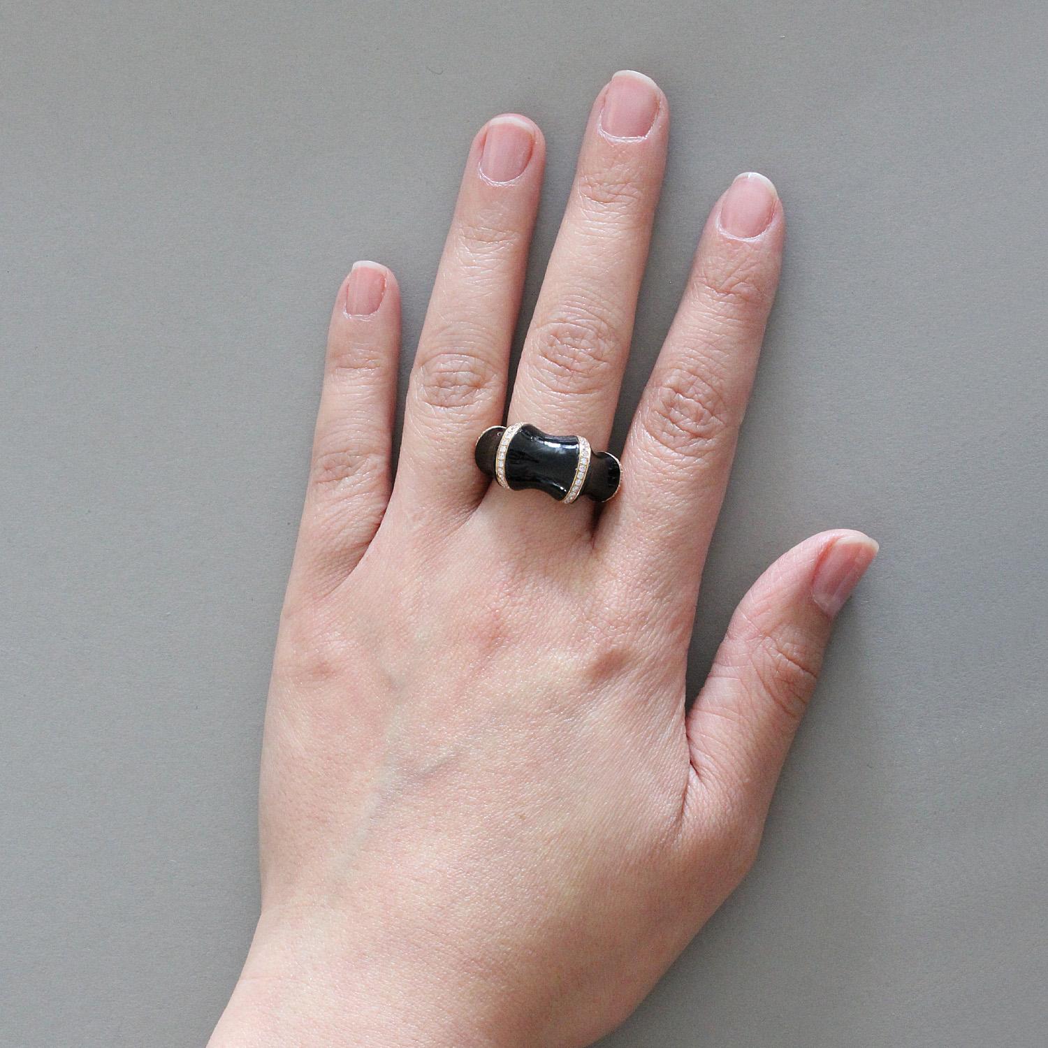 Black Onyx Diamond Gold Ring In New Condition For Sale In Beverly Hills, CA