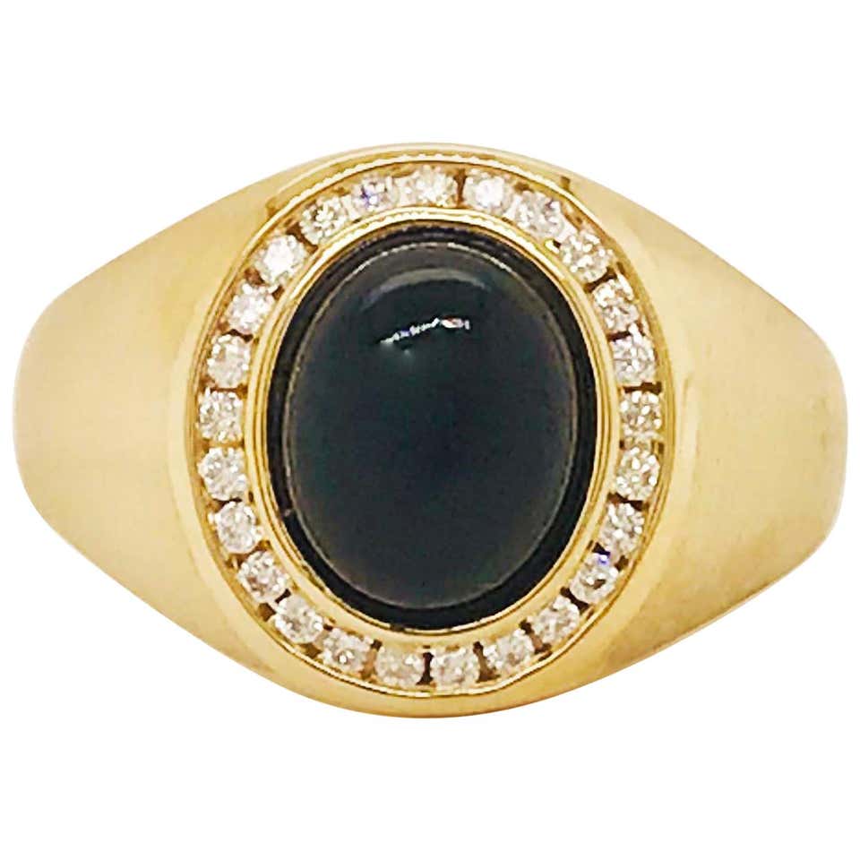 Black Onyx and Diamond Men's Ring 14 Karat Gold Satin Finish, Man's ...