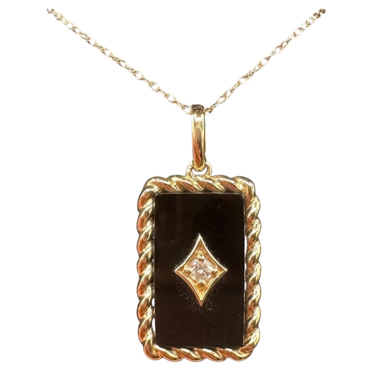 Collana di diamanti in onice nera in oro giallo 10K 0,06ctw 18in
