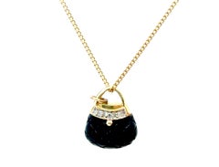 Black Onyx Diamond Pendant Charm 14K Yellow Gold Purse Handbag
