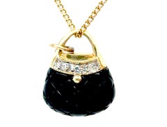Colgante Diamante Ónix Negro Oro Amarillo 14K Bolso Bolso