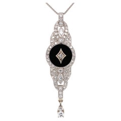 Black Onyx & Diamond Platinum Pendant Necklace