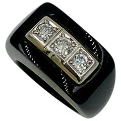 Black Onyx Diamond Ring Retro 14 Karat White Gold