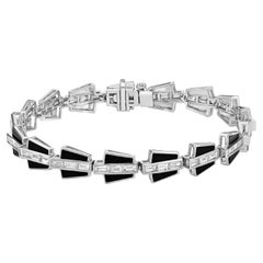 Black Onyx & Diamond Snake Scale Bracelet in 18 Karat White Gold