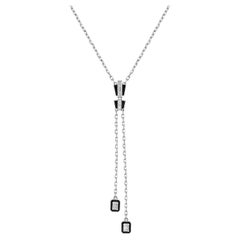 Black Onyx & Diamond Snake Scale Lariat Necklace in 18 Karat White Gold