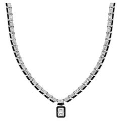 Black Onyx & Diamond Snake Scale Necklace in 18 Karat White Gold