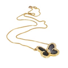 Black Onyx Diamond Yellow Gold Butterfly Necklace