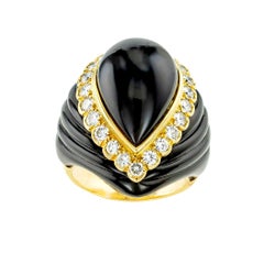 Black Onyx Diamond Yellow Gold Cocktail Ring