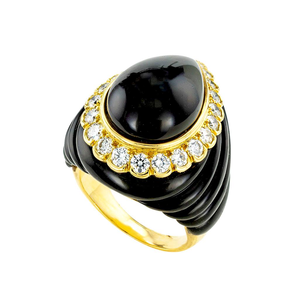 Contemporary Black Onyx Diamond Yellow Gold Cocktail Ring