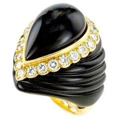 Black Onyx Diamond Yellow Gold Cocktail Ring