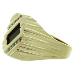 Black Onyx Diamond Yellow Gold Men's Substantial Ring