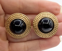 Black Onyx Disc Earrings in 14k Yellow Gold