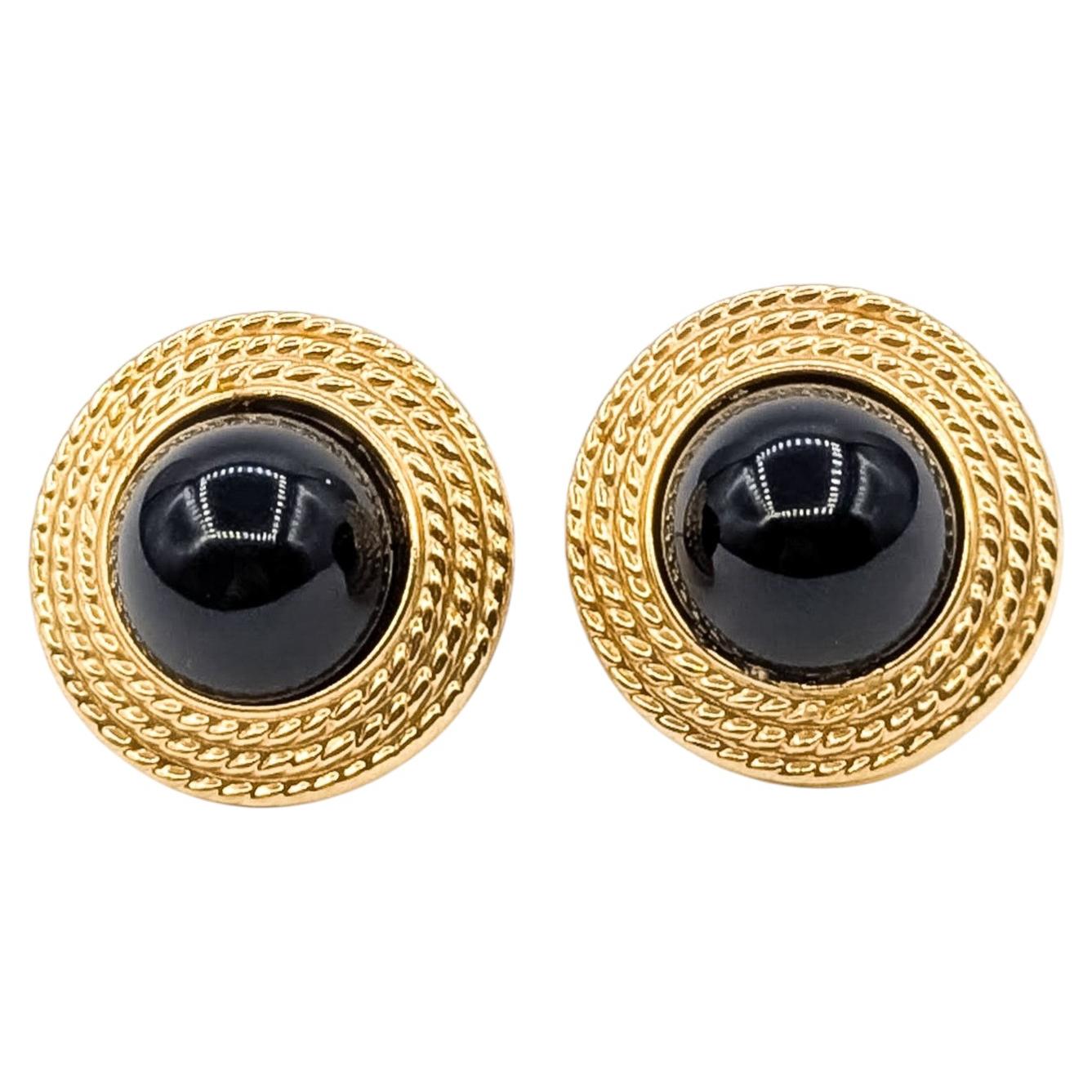 Black Onyx Disc Earrings in 14k Yellow Gold