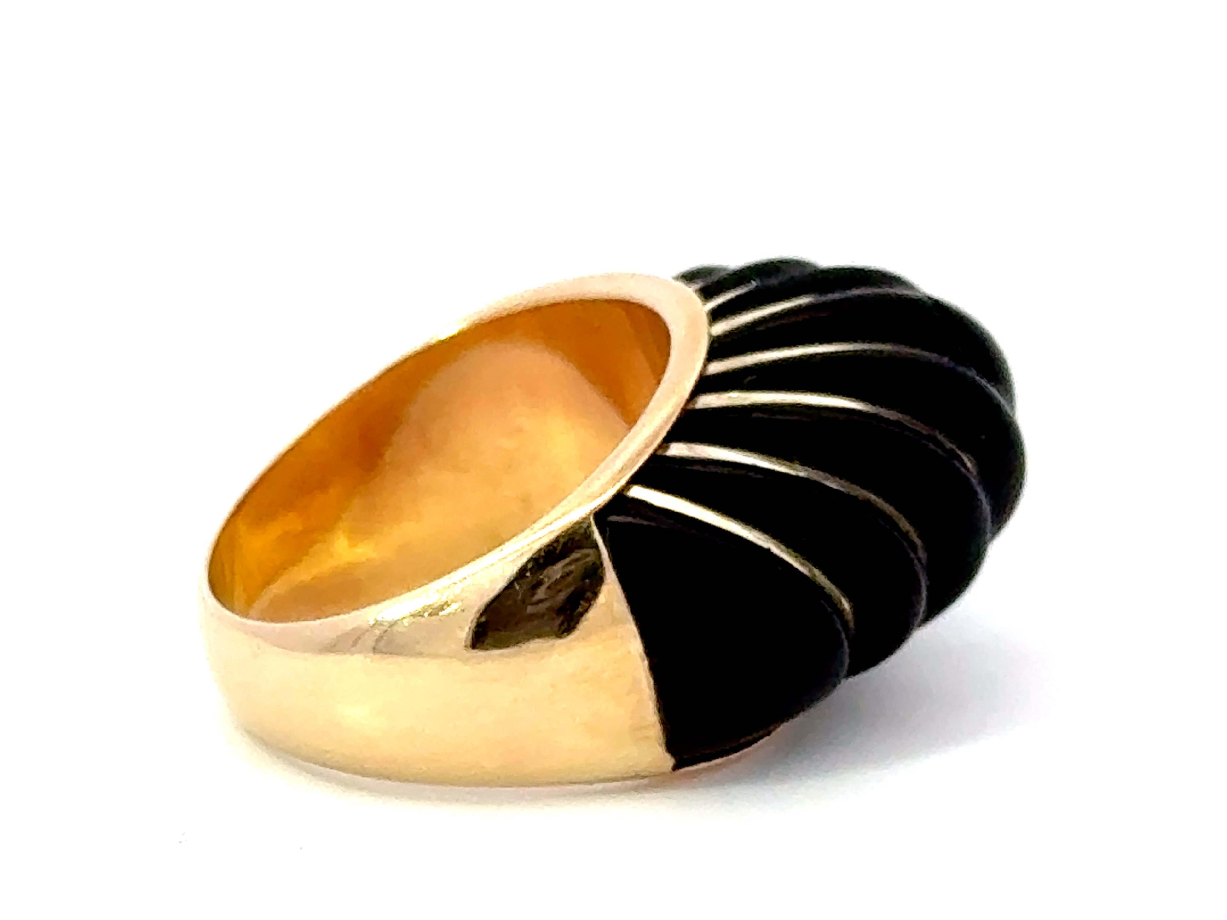 Crisscut Black Onyx Dome Ring 14K Yellow Gold For Sale