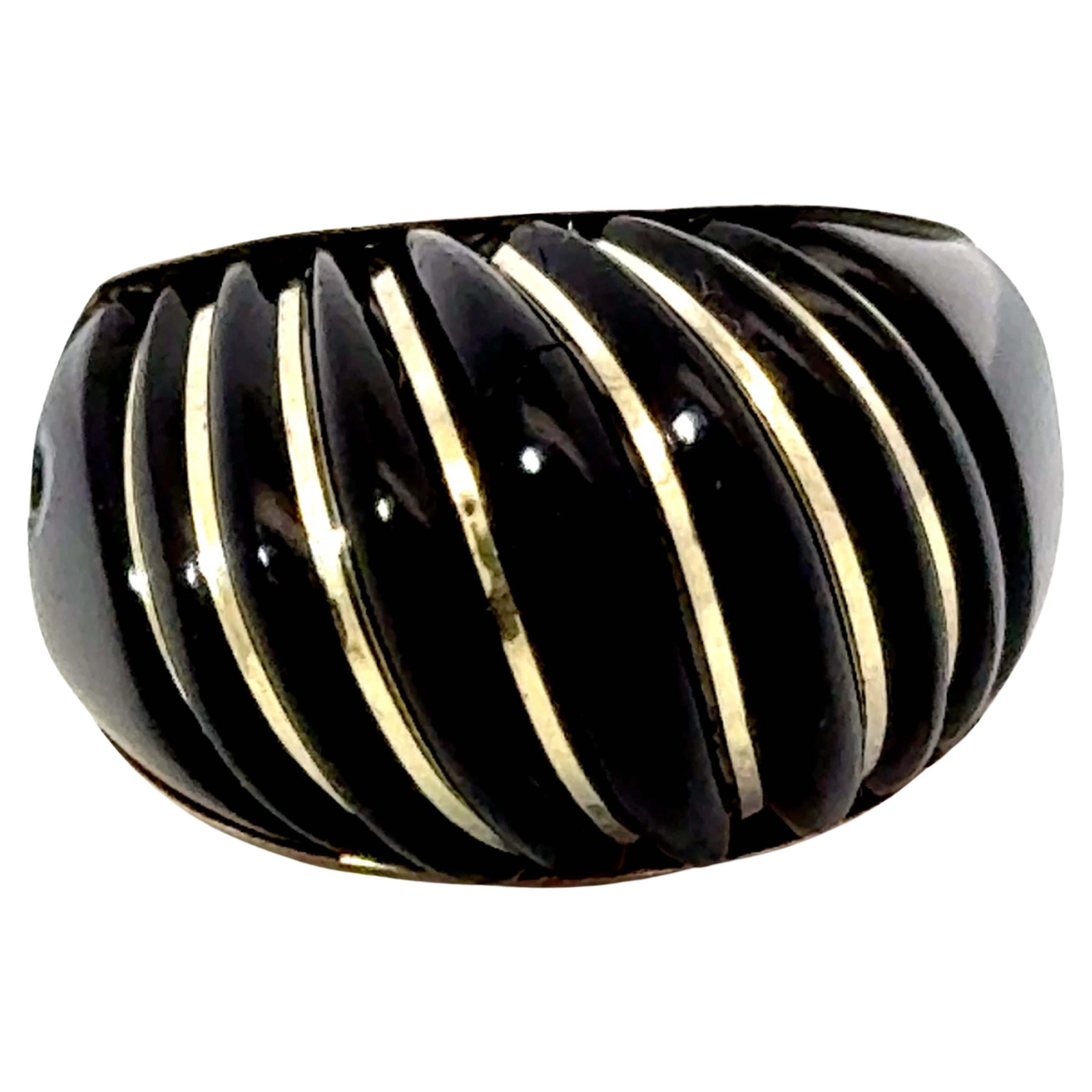 Black Onyx Dome Ring 14K Yellow Gold For Sale