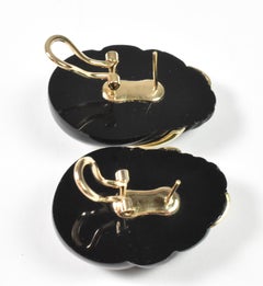 Black Onyx Earrings, 14K, Omega French Clips, Pierced