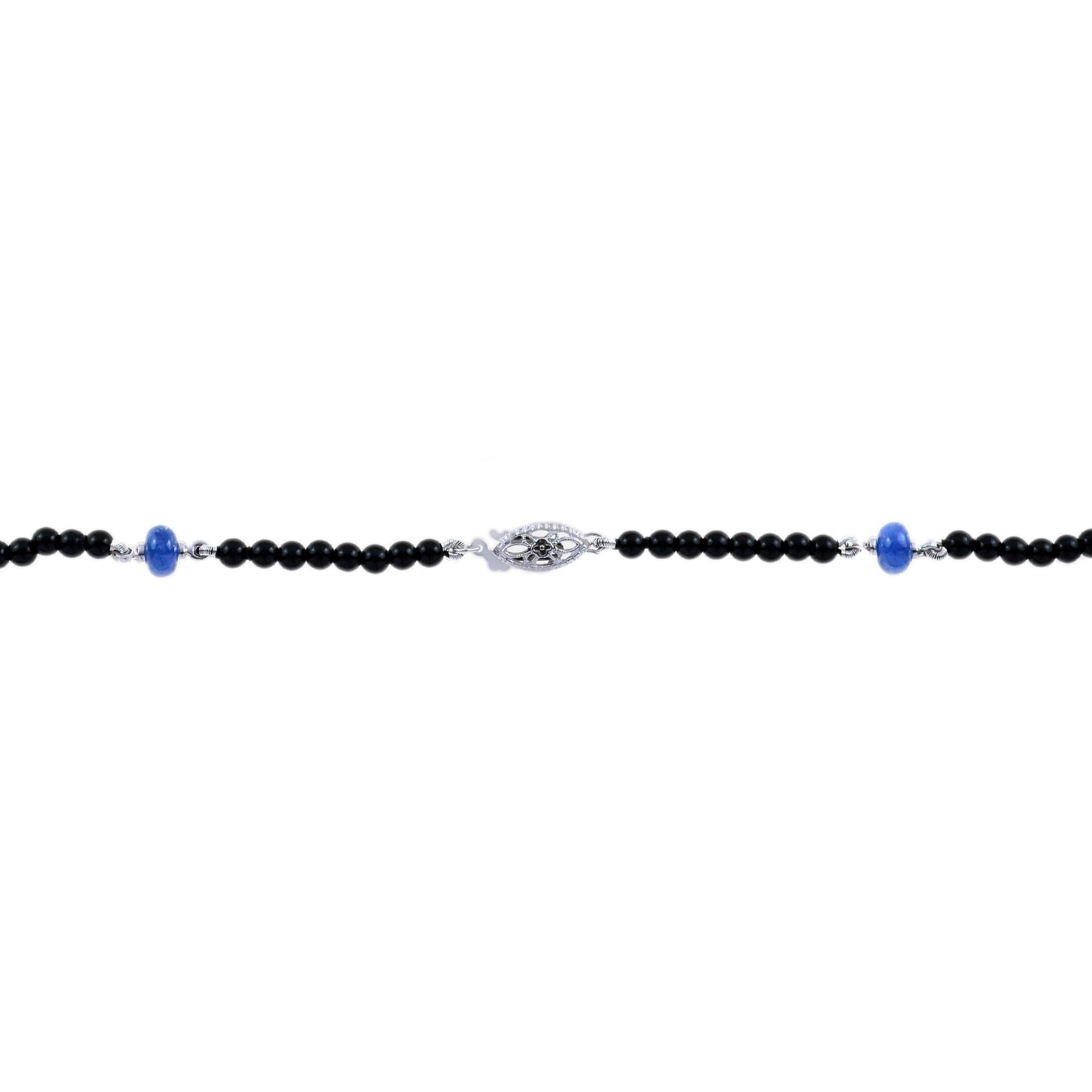 Black Onyx Emerald Sapphire Diamond Art Deco Style Bead White Gold Necklace In New Condition For Sale In Oakton, VA