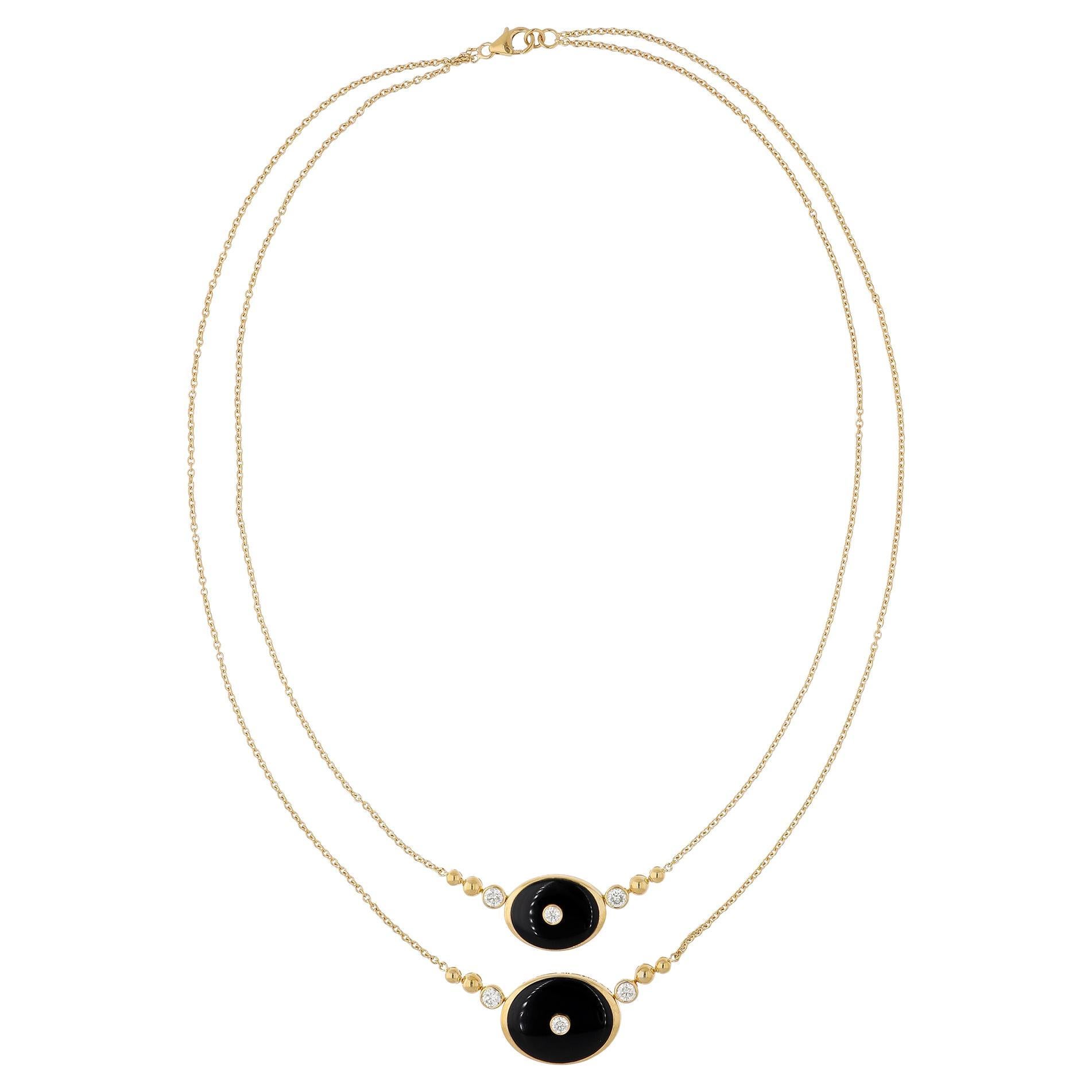Black Onyx Gemstone Charm Necklace Diamond 18 Karat Yellow Gold Handmade Jewelry For Sale