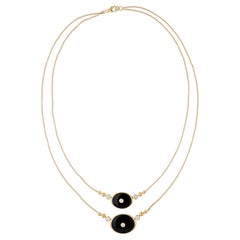 Black Onyx Gemstone Charm Necklace Diamond 18 Karat Yellow Gold Handmade Jewelry