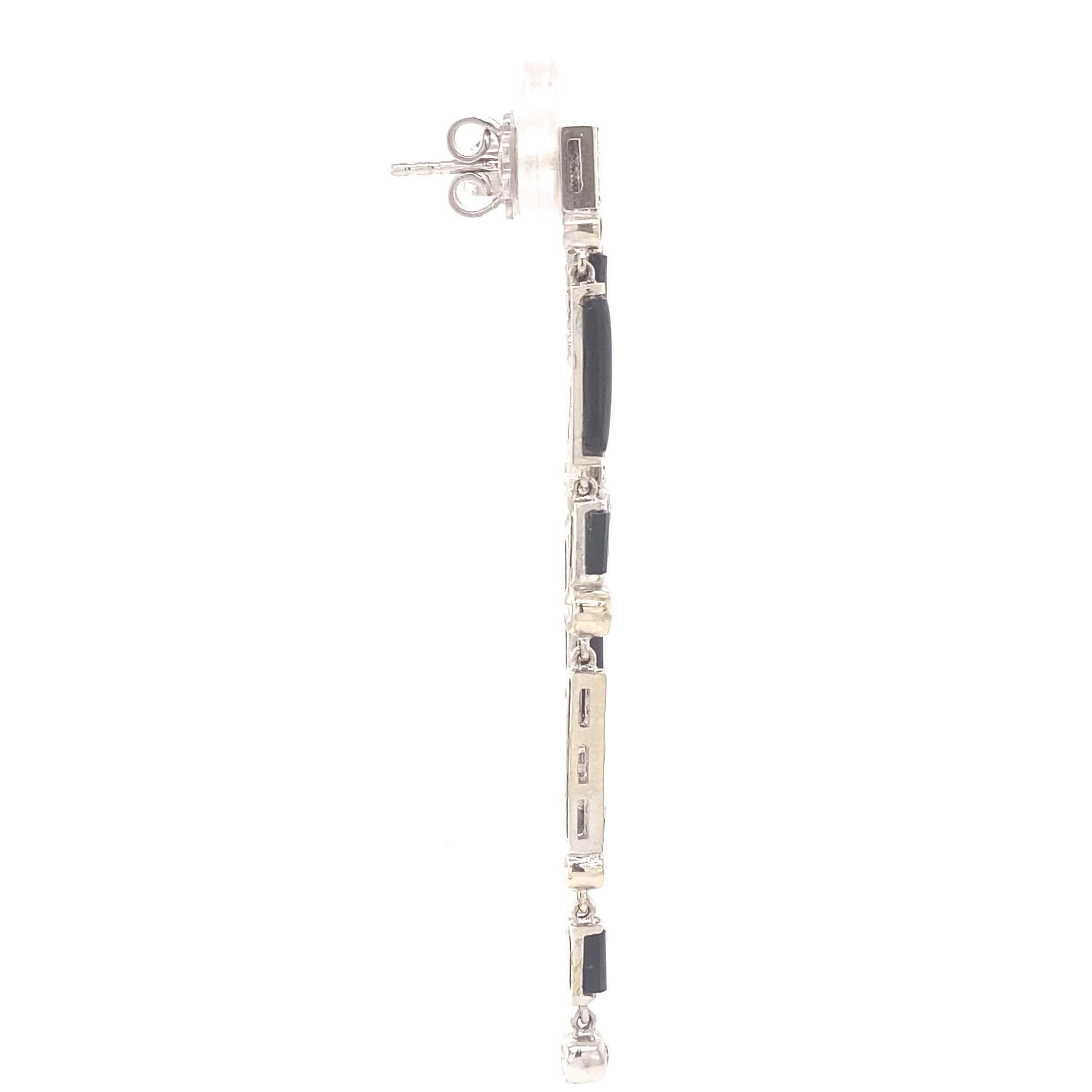 Boucles d'oreilles pendantes en or massif 14K (certifié) avec diamant et pierre d'Onyx noir Pour femmes en vente