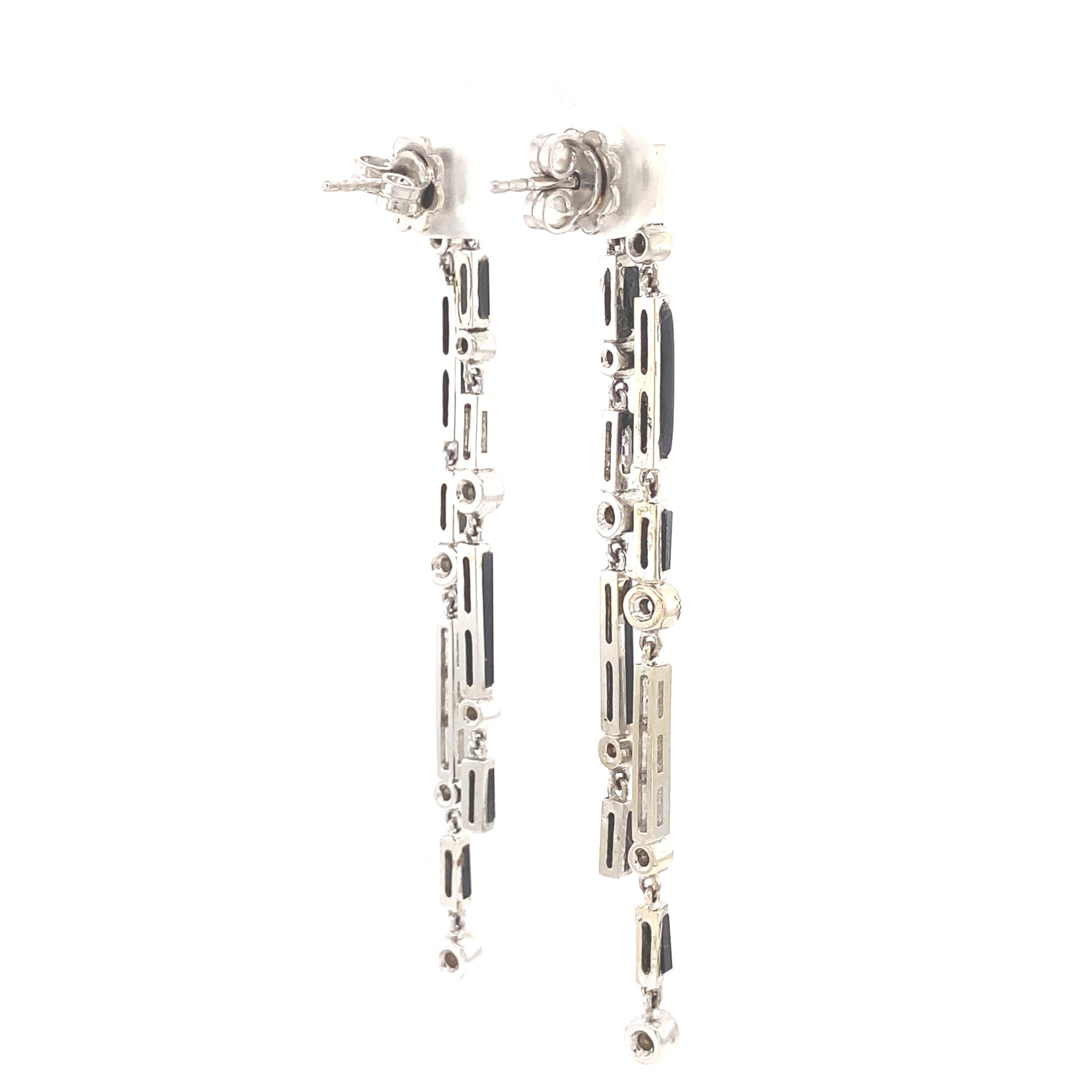 Boucles d'oreilles pendantes en or massif 14K (certifié) avec diamant et pierre d'Onyx noir en vente 2