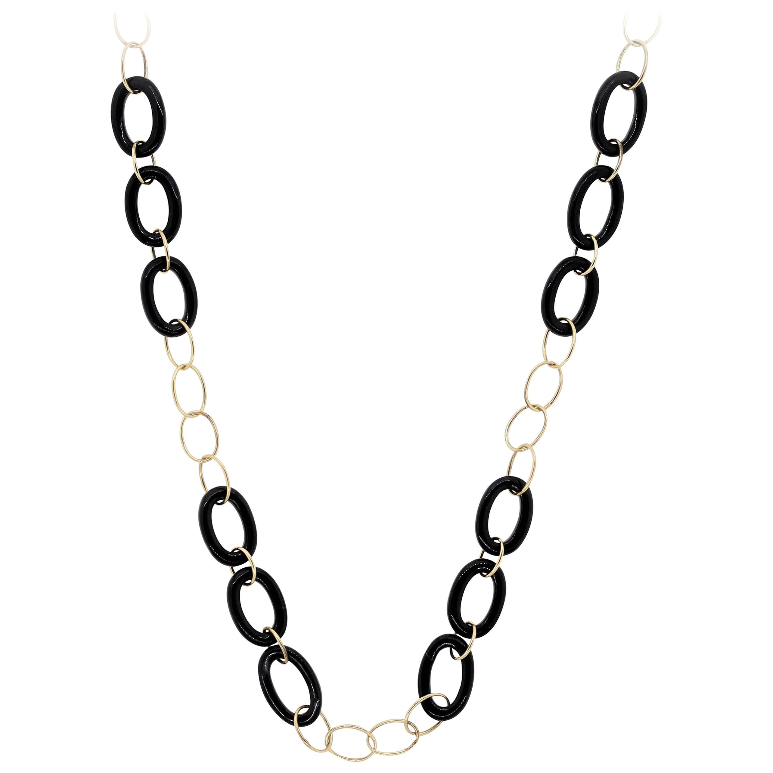 Black Onyx Gold Chain Necklace For Sale