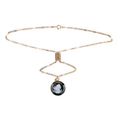 Black Onyx Hardstone Yellow Gold EOS GREEK Goddess Carved Pendant Necklace