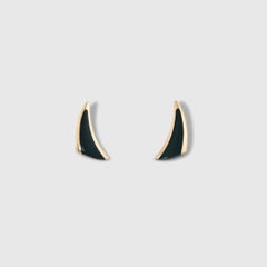 Black Onyx Inlay Triangle Post Earrings, 14 Karat Yellow Gold, by Kabana